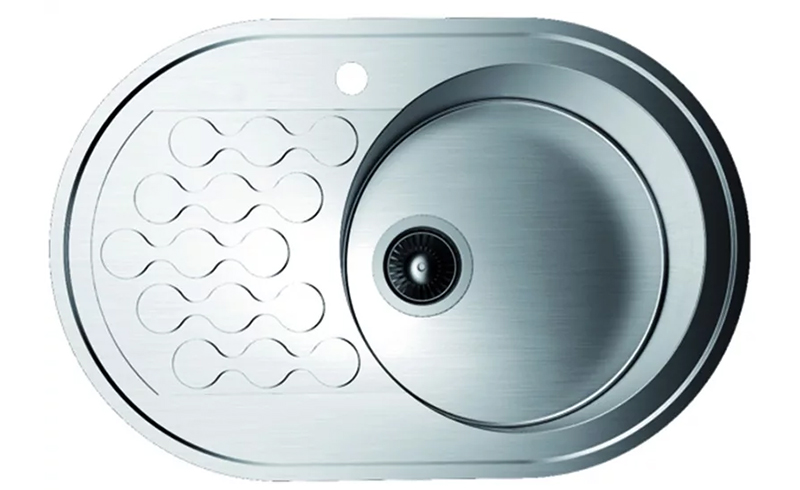 OMOIKIRI Kasumigaura 77-1-R - stainless steel round kitchen sink with a wing